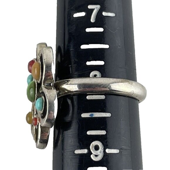 Vintage Barse .925 Sterling Silver Flower Ring w/ Multiple Natural Stones~Size 8 - Picture 2 of 3